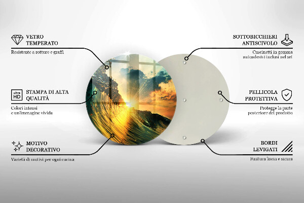 Steklena podloga za rezanje Val in sončni zahod