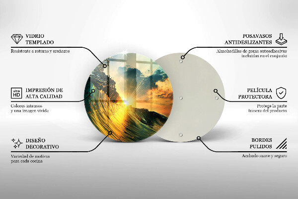 Steklena podloga za rezanje Val in sončni zahod