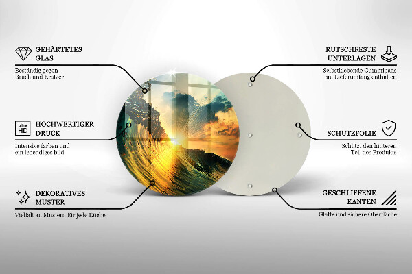 Steklena podloga za rezanje Val in sončni zahod