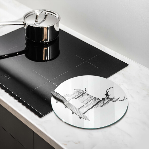 Steklena podloga za rezanje Ilustracija jelena in gozda