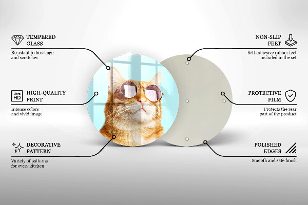Steklena podloga za rezanje Rdeča mačka z očali