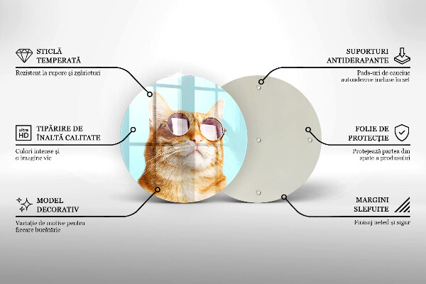Steklena podloga za rezanje Rdeča mačka z očali