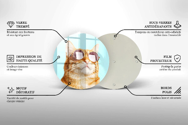 Steklena podloga za rezanje Rdeča mačka z očali