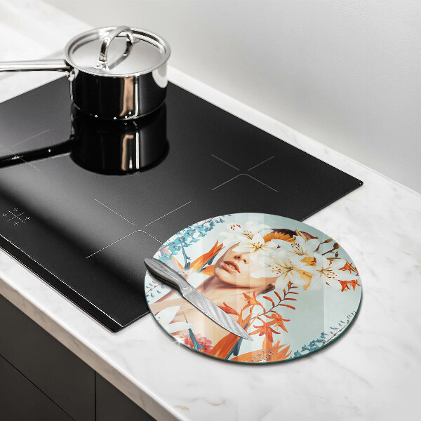 Steklena podloga za rezanje Ženska v rožah