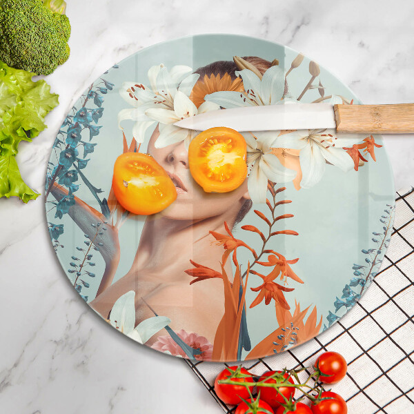 Steklena podloga za rezanje Ženska v rožah