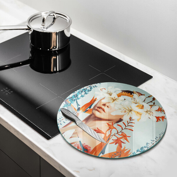 Steklena podloga za rezanje Ženska v rožah