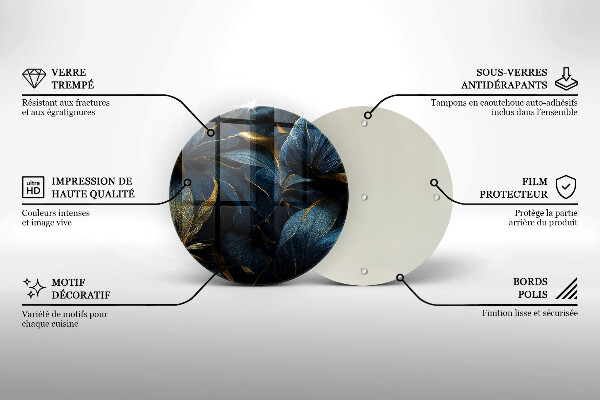 Steklena podloga za rezanje Okrasni listi z zlatom