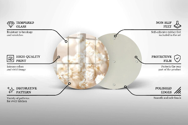 Steklena podloga za rezanje Nežni beli cvetovi