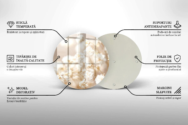 Steklena podloga za rezanje Nežni beli cvetovi
