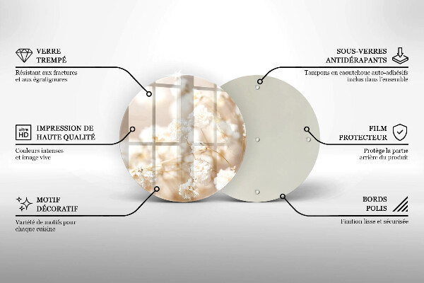 Steklena podloga za rezanje Nežni beli cvetovi