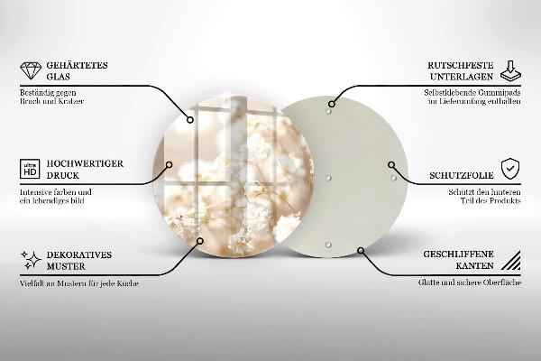Steklena podloga za rezanje Nežni beli cvetovi