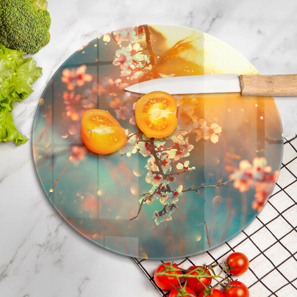 Steklena podloga za rezanje Jabolčni cvetovi na soncu