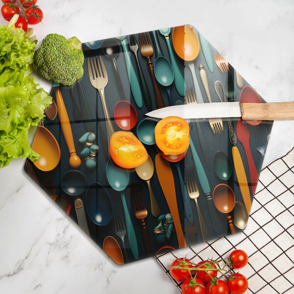 Steklena podloga za rezanje Pisane žlice in vilice