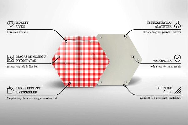 Steklena podloga za rezanje Rdeče-bel karo vzorec