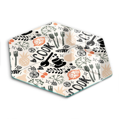 Steklena podloga za rezanje Motiv risane kuhinje