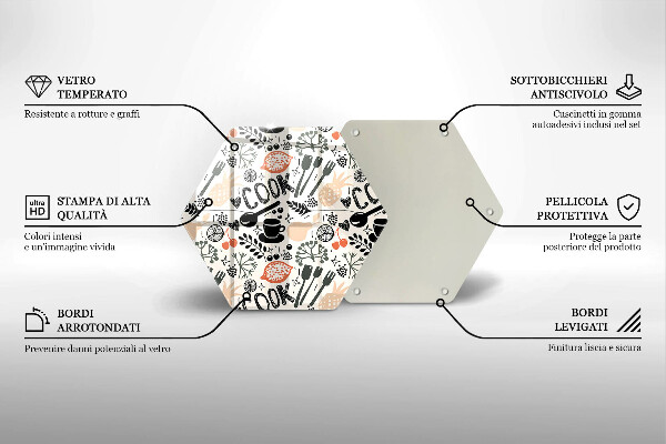 Steklena podloga za rezanje Motiv risane kuhinje