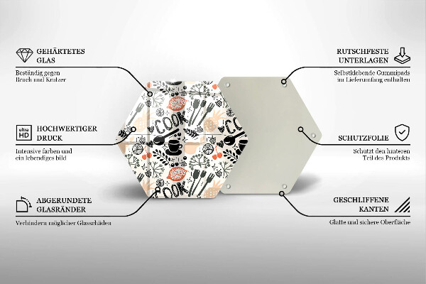 Steklena podloga za rezanje Motiv risane kuhinje