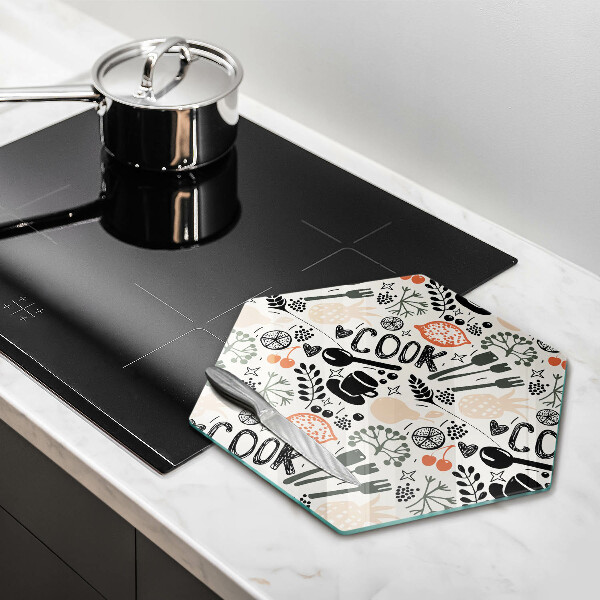 Steklena podloga za rezanje Motiv risane kuhinje