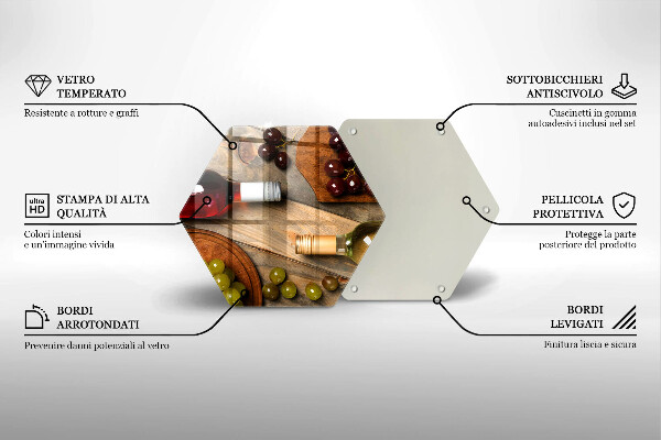 Steklena podloga za rezanje Vinske steklenice in grozdje