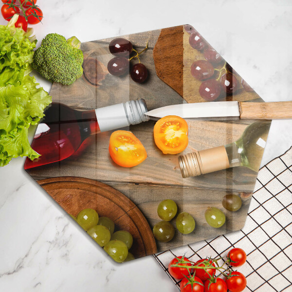 Steklena podloga za rezanje Vinske steklenice in grozdje