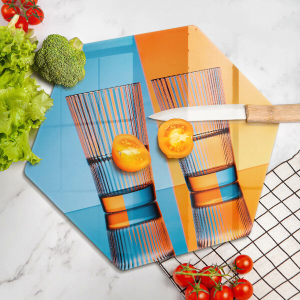 Steklena podloga za rezanje Dva kozarca vode