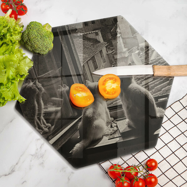 Steklena podloga za rezanje Mačje mesto in okno