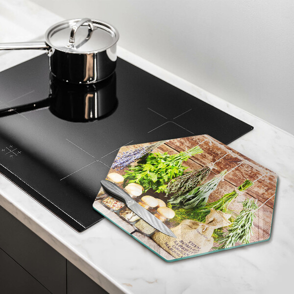 Steklena podloga za rezanje Zelišča začimbe in les