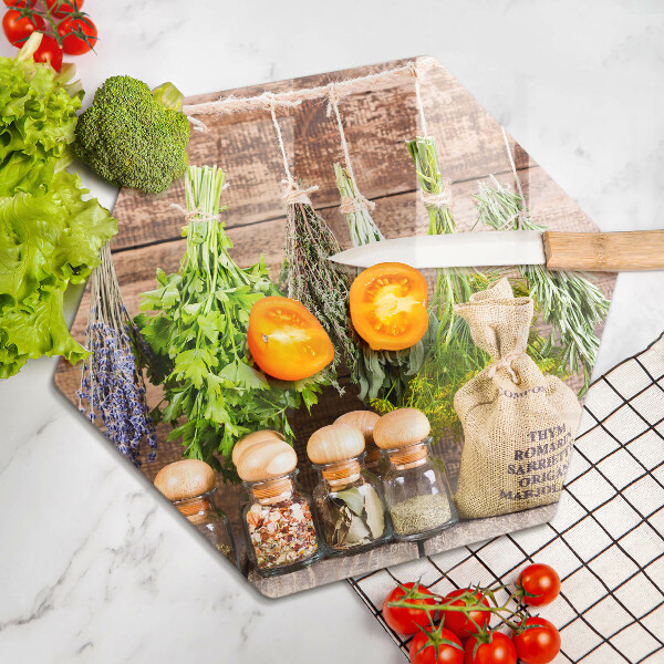 Steklena podloga za rezanje Zelišča začimbe in les