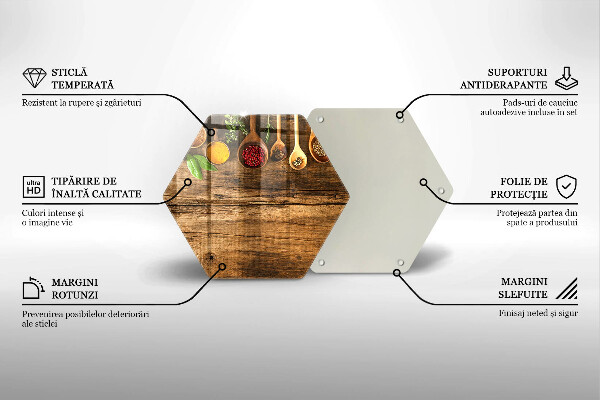 Steklena podloga za rezanje Lesene žlice začimb