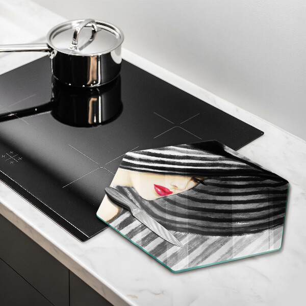 Steklena podloga za rezanje Ženska v klobuku