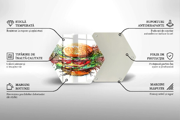 Steklena podloga za rezanje Risba hamburgerja