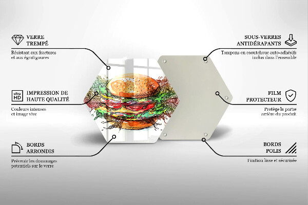 Steklena podloga za rezanje Risba hamburgerja