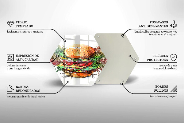 Steklena podloga za rezanje Risba hamburgerja