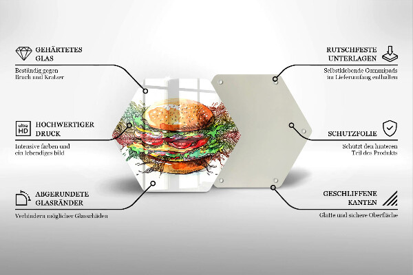 Steklena podloga za rezanje Risba hamburgerja