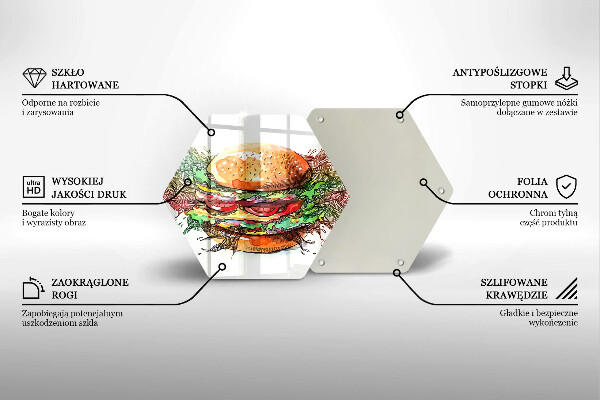Steklena podloga za rezanje Risba hamburgerja