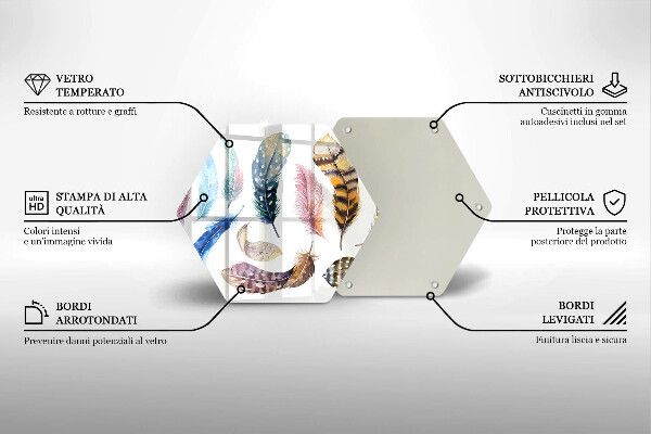 Steklena podloga za rezanje Pisano ptičje perje