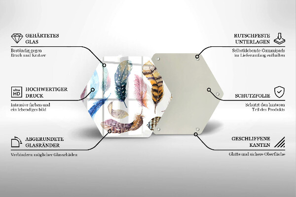 Steklena podloga za rezanje Pisano ptičje perje