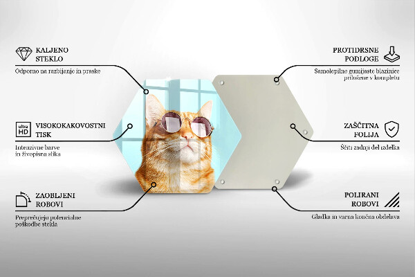Steklena podloga za rezanje Rdeča mačka z očali
