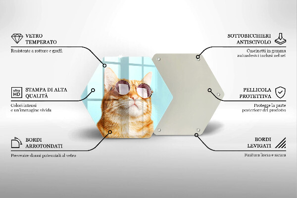 Steklena podloga za rezanje Rdeča mačka z očali