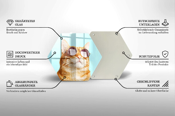 Steklena podloga za rezanje Rdeča mačka z očali