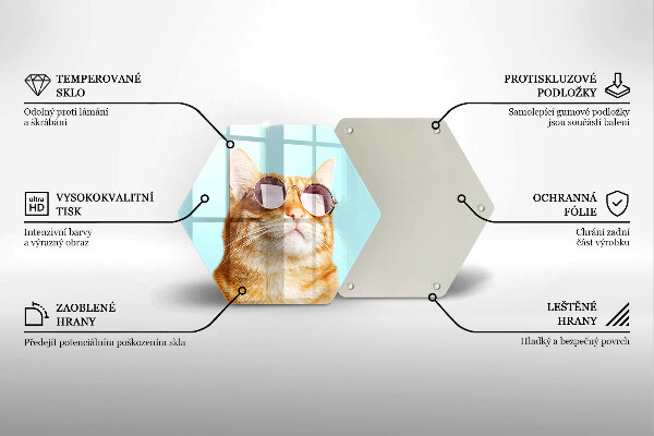 Steklena podloga za rezanje Rdeča mačka z očali