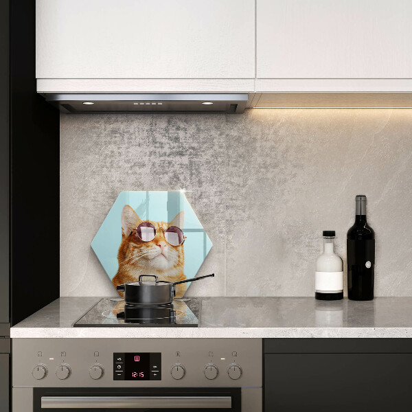 Steklena podloga za rezanje Rdeča mačka z očali