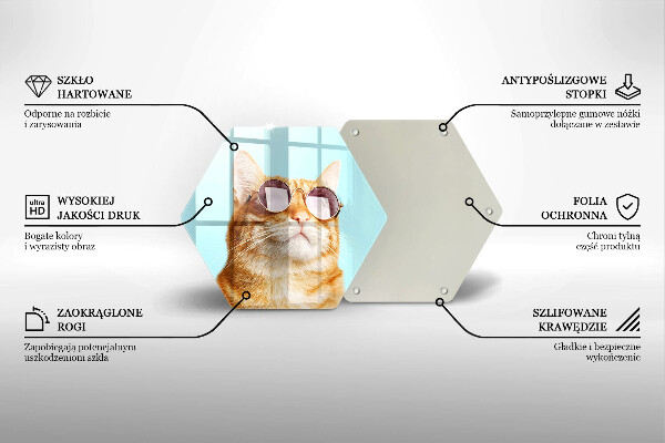 Steklena podloga za rezanje Rdeča mačka z očali