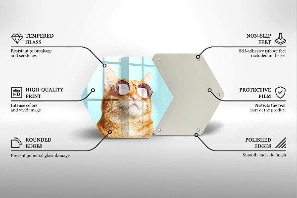 Steklena podloga za rezanje Rdeča mačka z očali