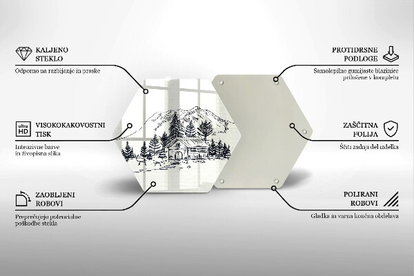 Steklena podloga za rezanje Risba koče v gorah
