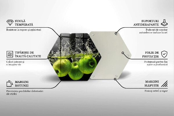 Steklena podloga za rezanje Zelena jabolka in voda