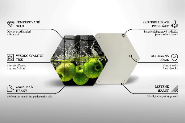 Steklena podloga za rezanje Zelena jabolka in voda