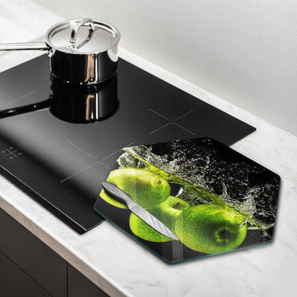 Steklena podloga za rezanje Zelena jabolka in voda