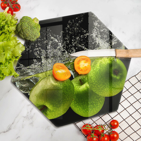 Steklena podloga za rezanje Zelena jabolka in voda