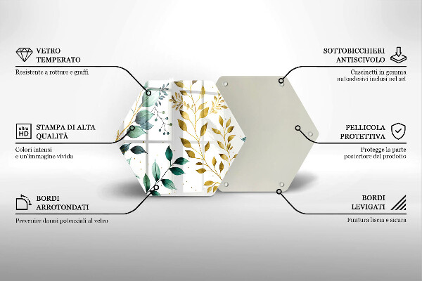 Steklena podloga za rezanje Zeleni in zlati listi